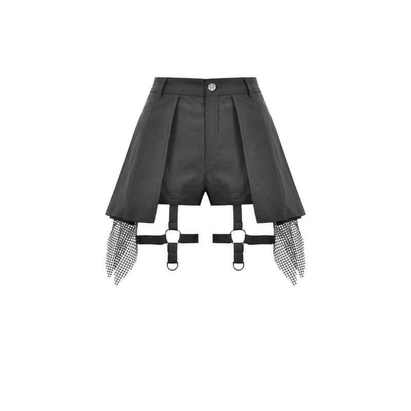 Punk-Mesh-Shorts für Damen mit Falten und Beingurt