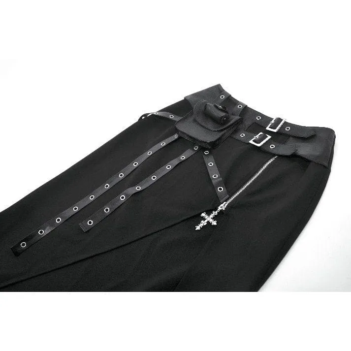 Punk-Rock für Damen, asymmetrisch, mit Ösen, Trägern und Reißverschluss, lang