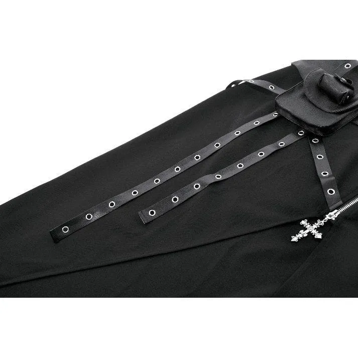 Punk-Rock für Damen, asymmetrisch, mit Ösen, Trägern und Reißverschluss, lang