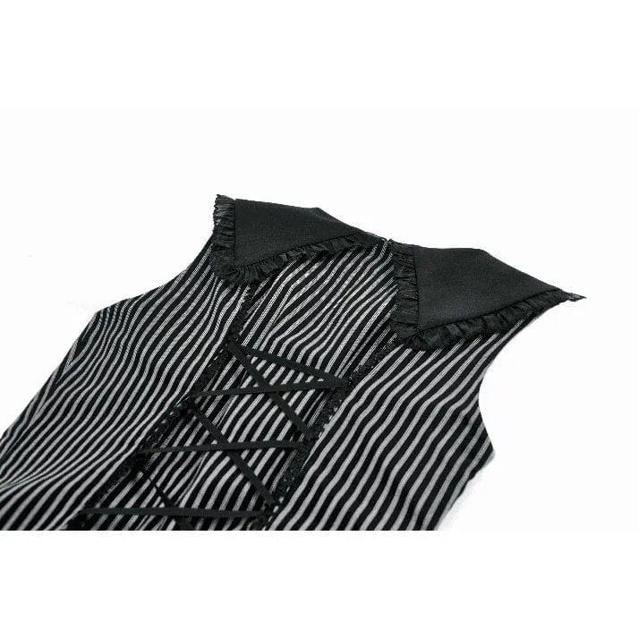 Gothic-Kleid für Damen mit Kreuzschleife, Nadelstreifen, Rüschen und Stufenrock, Abschlusskleid