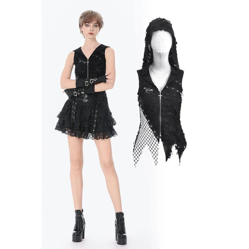 Punk-Damen-Kapuzenoberteil mit asymmetrischem Riss