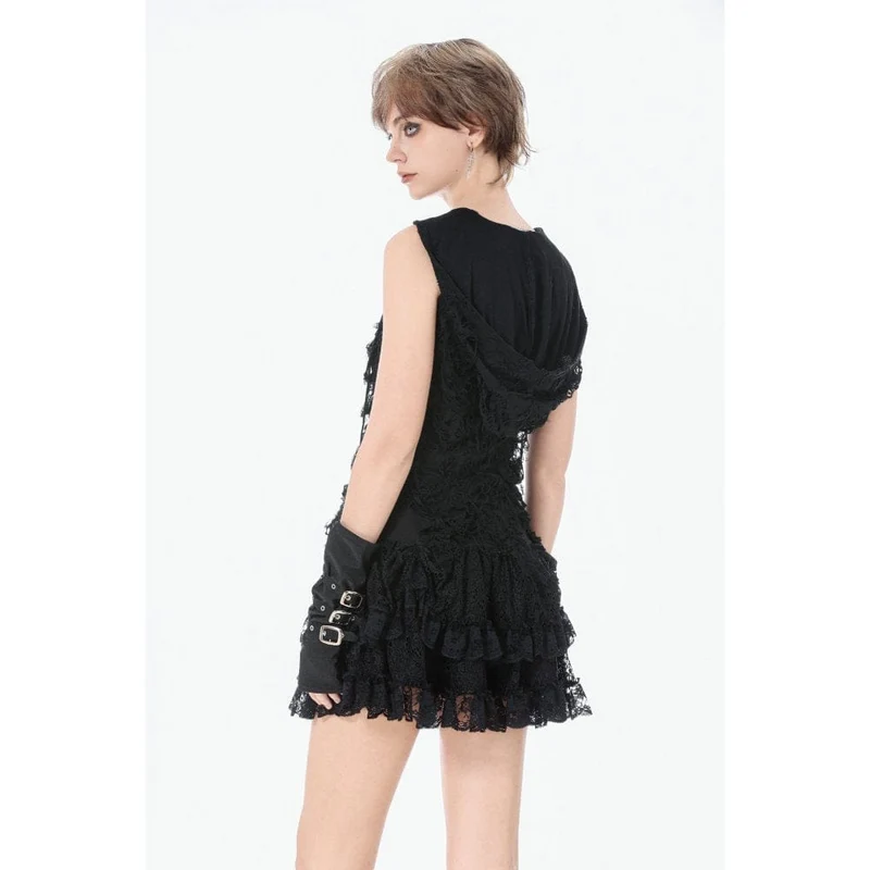 Punk-Damen-Kapuzenoberteil mit asymmetrischem Riss