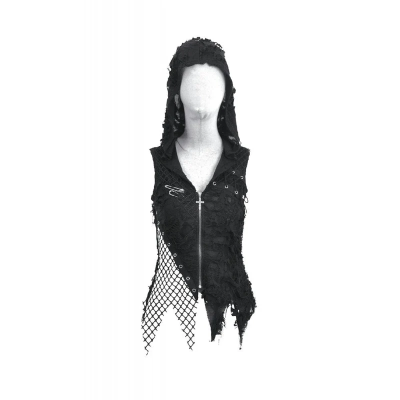 Punk-Damen-Kapuzenoberteil mit asymmetrischem Riss