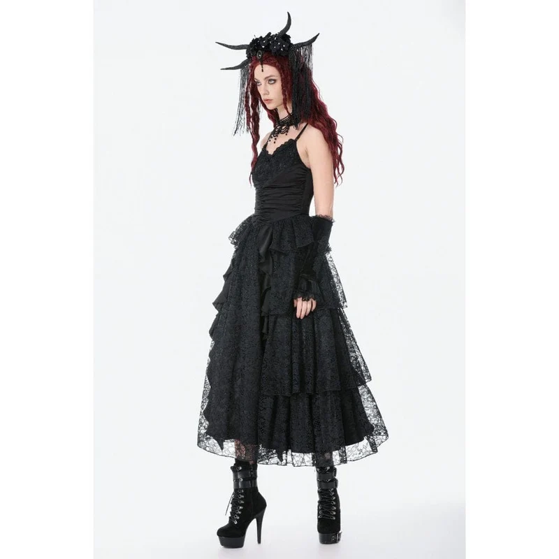 Gothic-Maxikleid mit Lagen aus Spitze und Raffungen für Damen – Hochzeitskleid