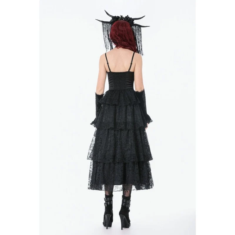 Gothic-Maxikleid mit Lagen aus Spitze und Raffungen für Damen – Hochzeitskleid