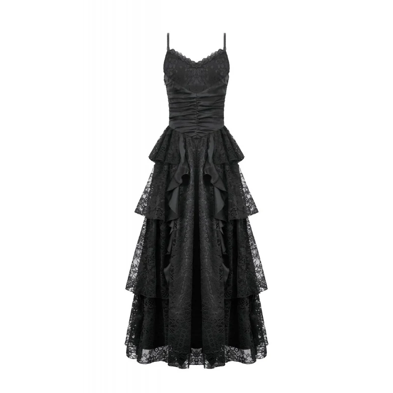 Gothic-Maxikleid mit Lagen aus Spitze und Raffungen für Damen – Hochzeitskleid