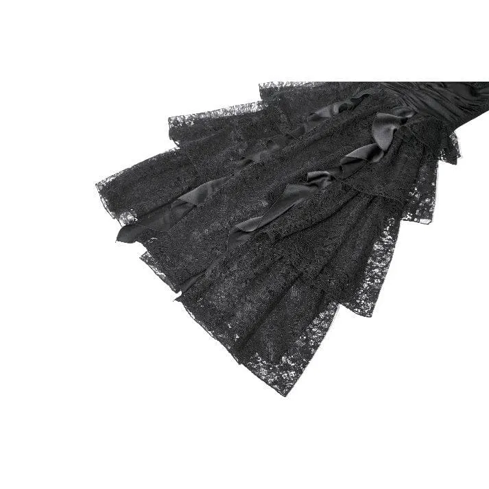 Gothic-Maxikleid mit Lagen aus Spitze und Raffungen für Damen – Hochzeitskleid