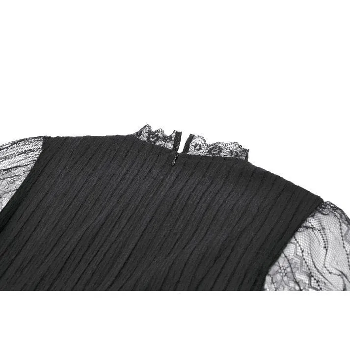Gothic-Spitzenkleid mit gekreuzten Rüschen und kurzen Ärmeln für Damen, Abschlusskleid