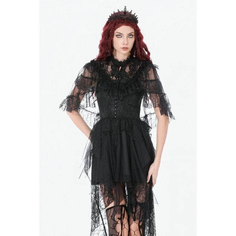 Gothic-Umhang für Damen mit floralem Spitzen-Patchwork-Muster