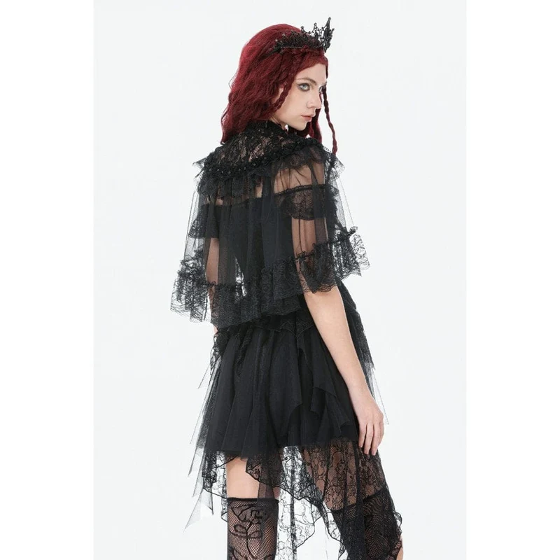 Gothic-Umhang für Damen mit floralem Spitzen-Patchwork-Muster