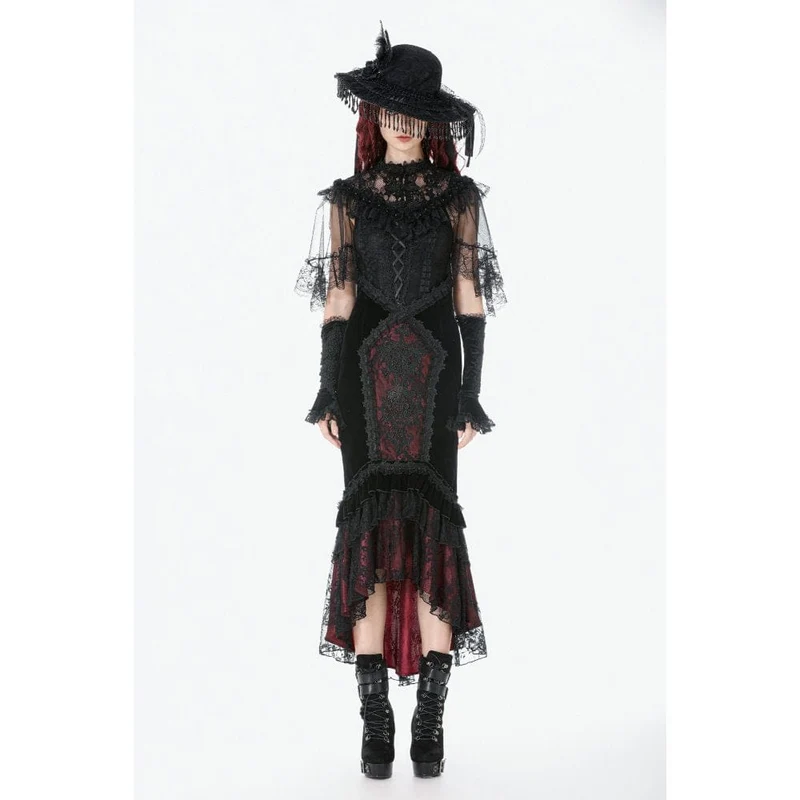 Gothic-Umhang für Damen mit floralem Spitzen-Patchwork-Muster