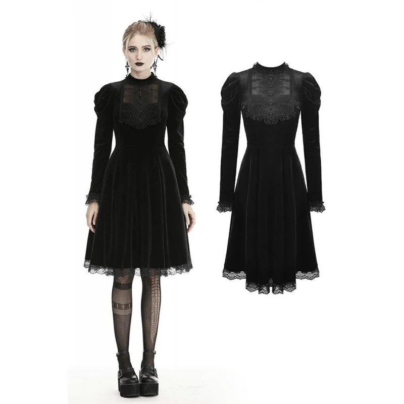 Vintage-Kleider aus Samt mit Spitzenkragen für Damen
