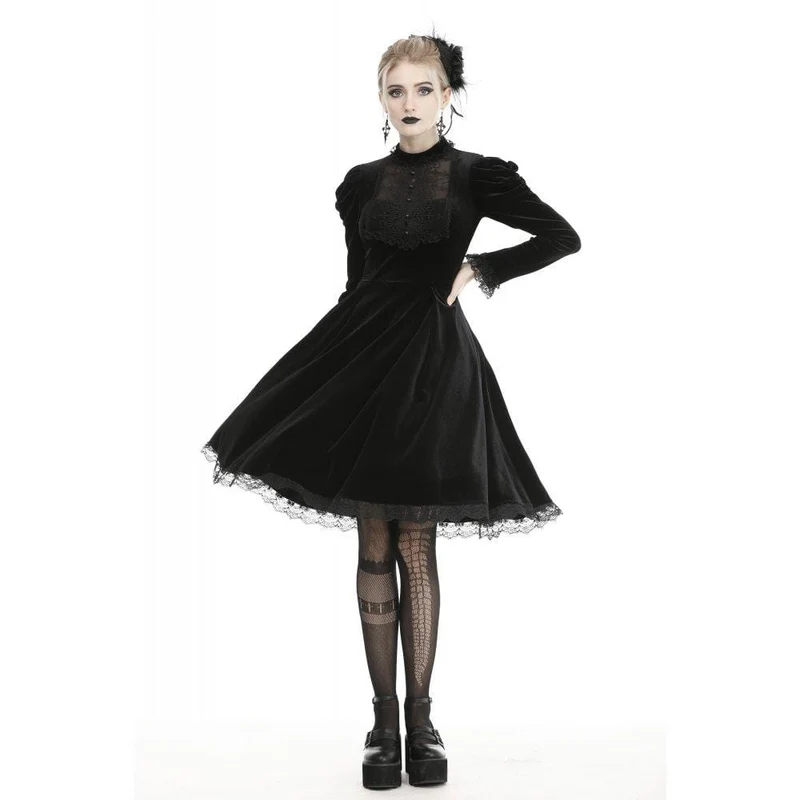 Vintage-Kleider aus Samt mit Spitzenkragen für Damen