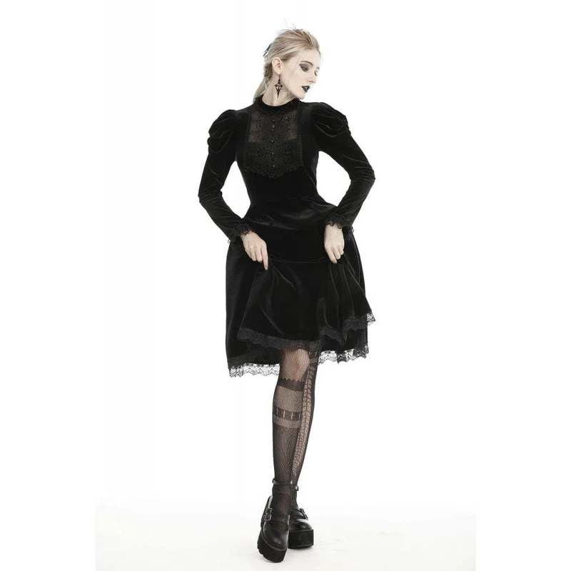 Vintage-Kleider aus Samt mit Spitzenkragen für Damen
