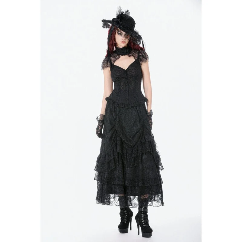 Gothic-Maxirock für Damen mit Spitze, Lagen und Raffungen