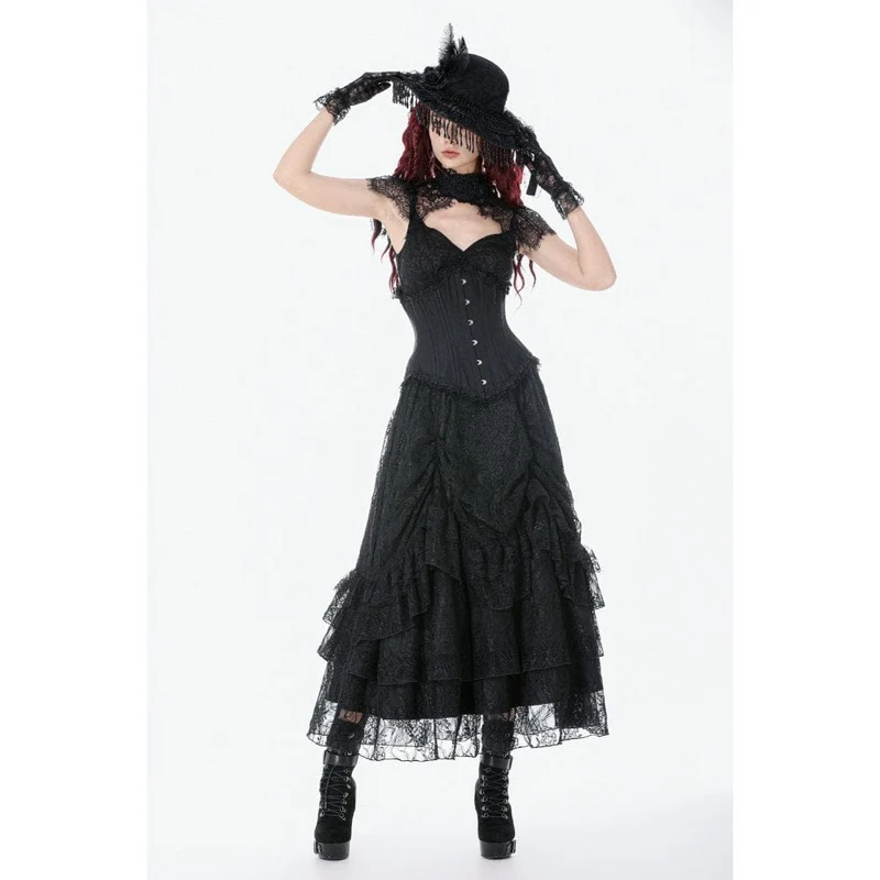 Gothic-Maxirock für Damen mit Spitze, Lagen und Raffungen