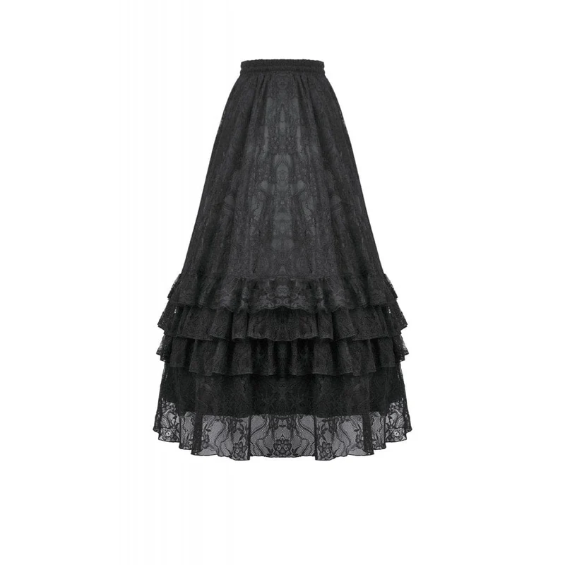 Gothic-Maxirock für Damen mit Spitze, Lagen und Raffungen