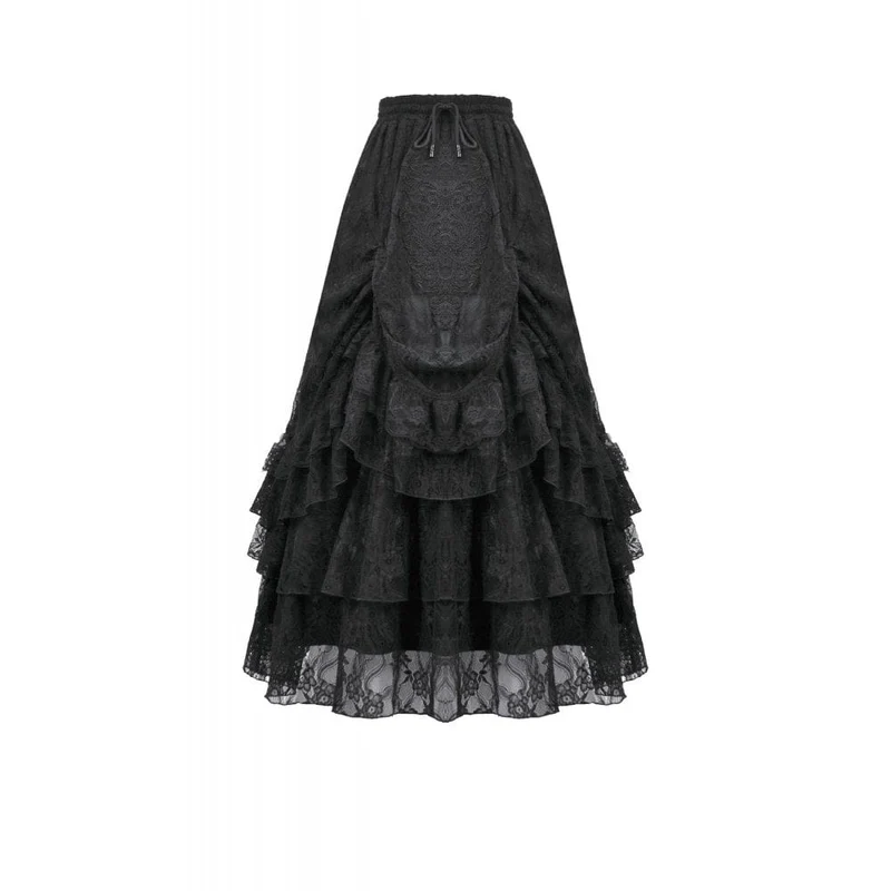 Gothic-Maxirock für Damen mit Spitze, Lagen und Raffungen