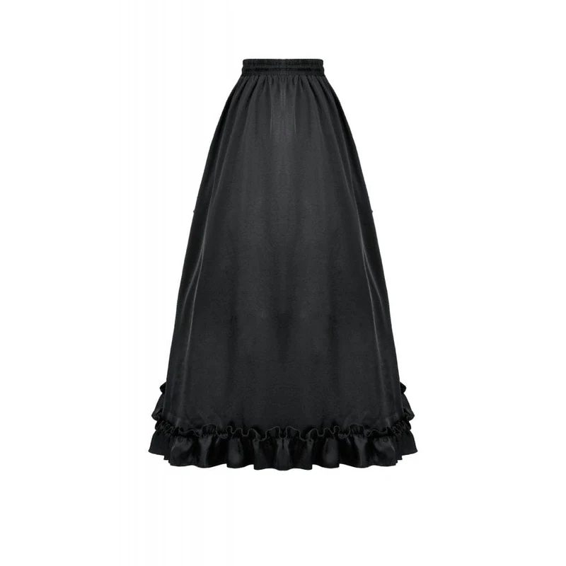 Schwarzer Gothic-Maxirock aus Spitze mit Rüschen und Raffungen für Damen