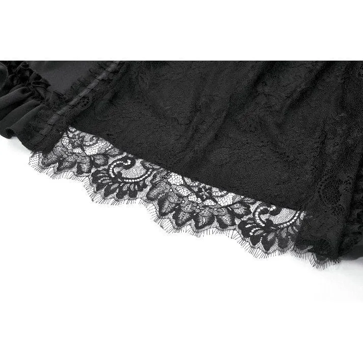 Schwarzer Gothic-Maxirock aus Spitze mit Rüschen und Raffungen für Damen