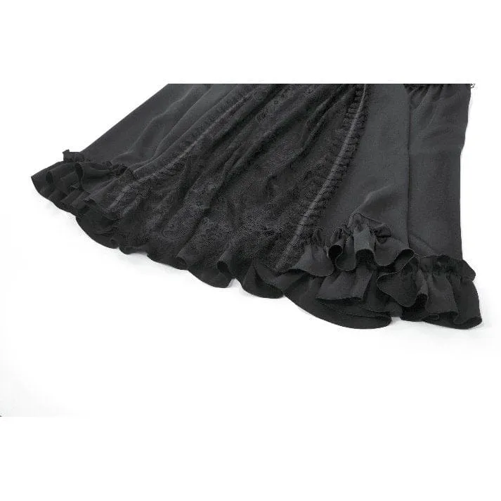 Schwarzer Gothic-Maxirock aus Spitze mit Rüschen und Raffungen für Damen