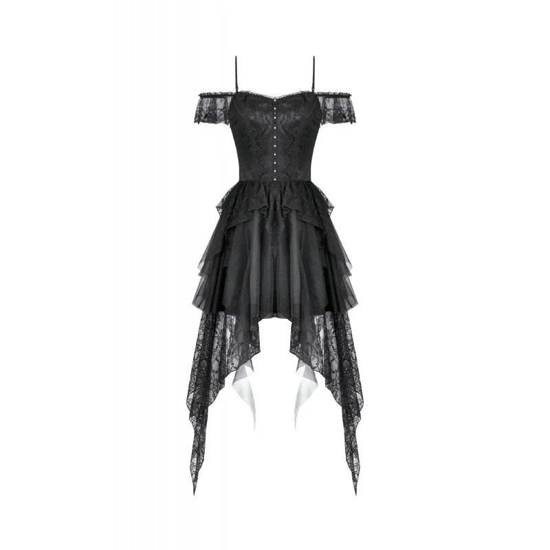 Gothic-Spitzenkleid für Damen mit Stufenrock und schulterfreiem Ausschnitt