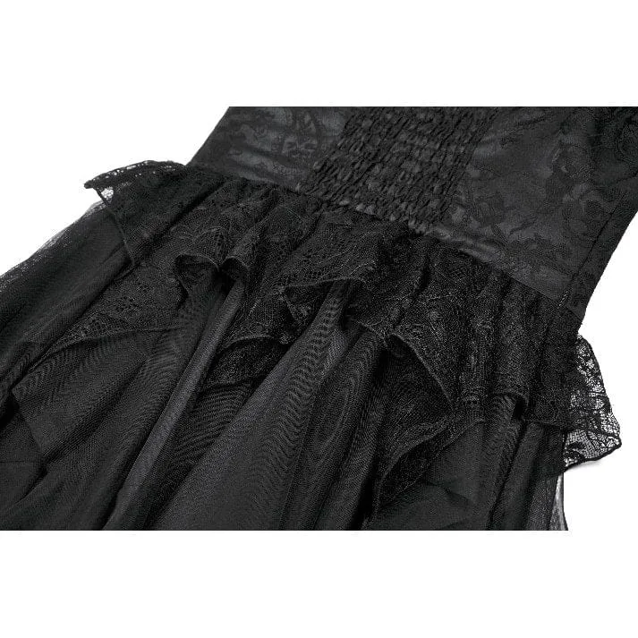 Gothic-Spitzenkleid für Damen mit Stufenrock und schulterfreiem Ausschnitt