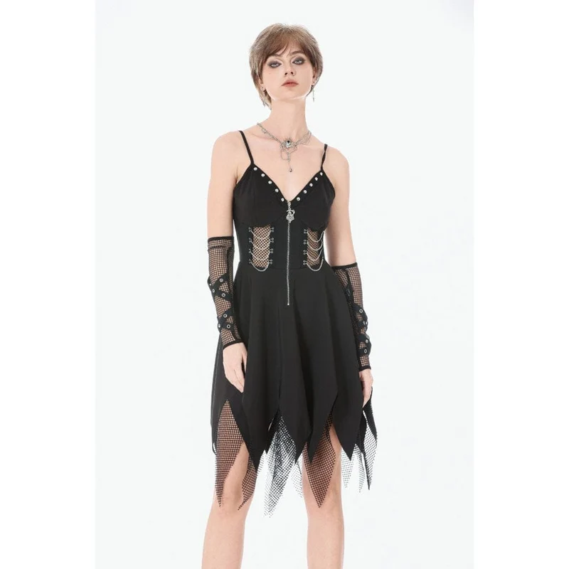 Punk-Slipkleid für Damen mit Mesh-Einsätzen, Nieten und Ketten