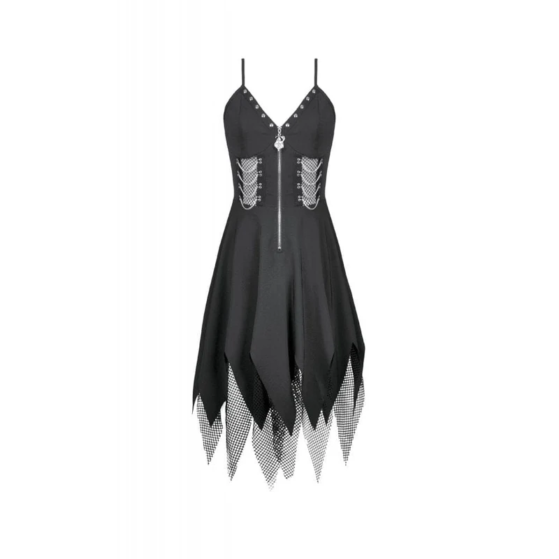 Punk-Slipkleid für Damen mit Mesh-Einsätzen, Nieten und Ketten