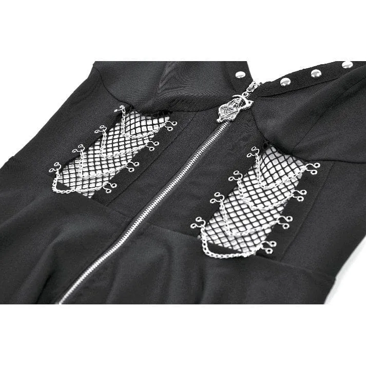 Punk-Slipkleid für Damen mit Mesh-Einsätzen, Nieten und Ketten
