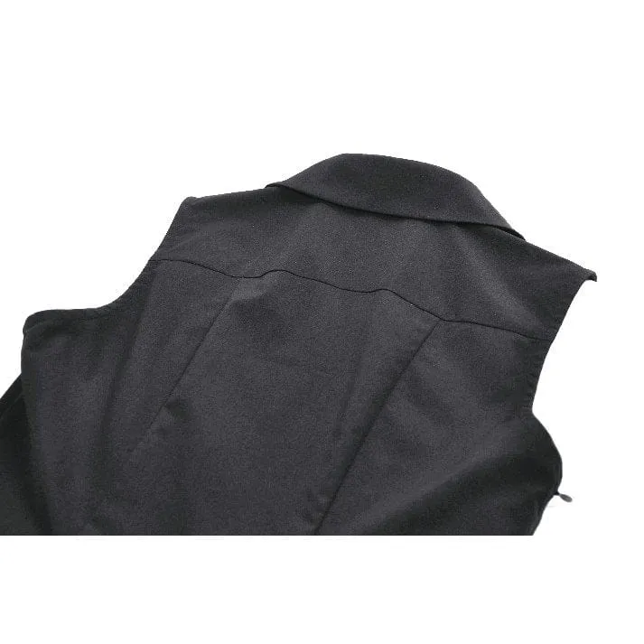 Ärmelloses Punk-Kleid mit Totenkopf-Motiv, Reißverschluss und Umlegekragen für Damen