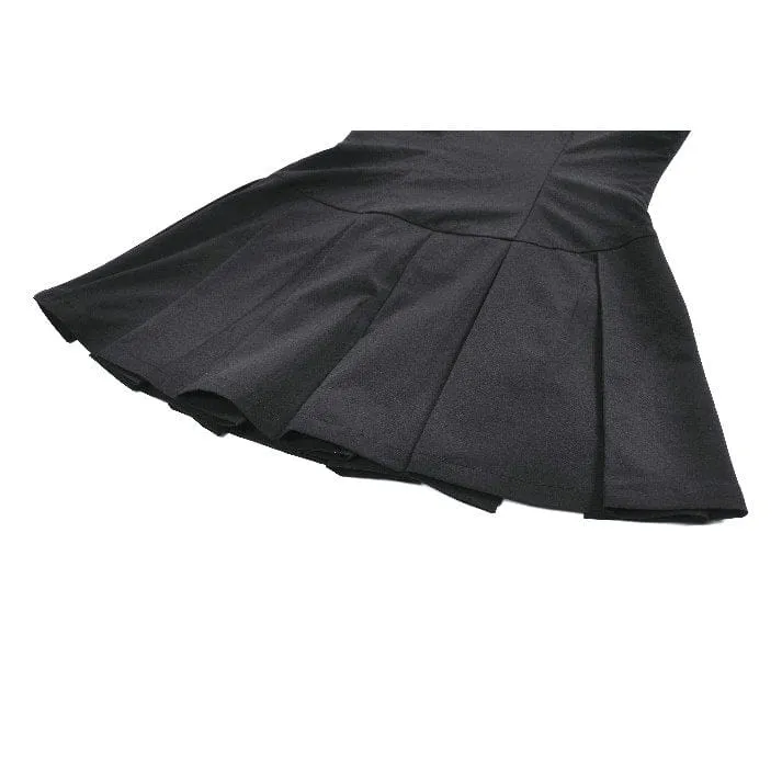 Ärmelloses Punk-Kleid mit Totenkopf-Motiv, Reißverschluss und Umlegekragen für Damen