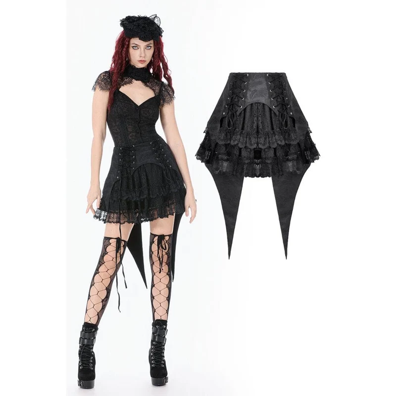 Gothic-Jacquard-Lagenrock aus Spitze mit Schwalbenschwanzform für Damen