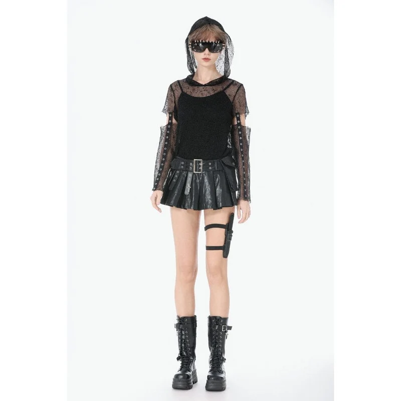 Punk-Shorts für Damen mit niedrigem Bund und asymmetrischem Faltengürtel