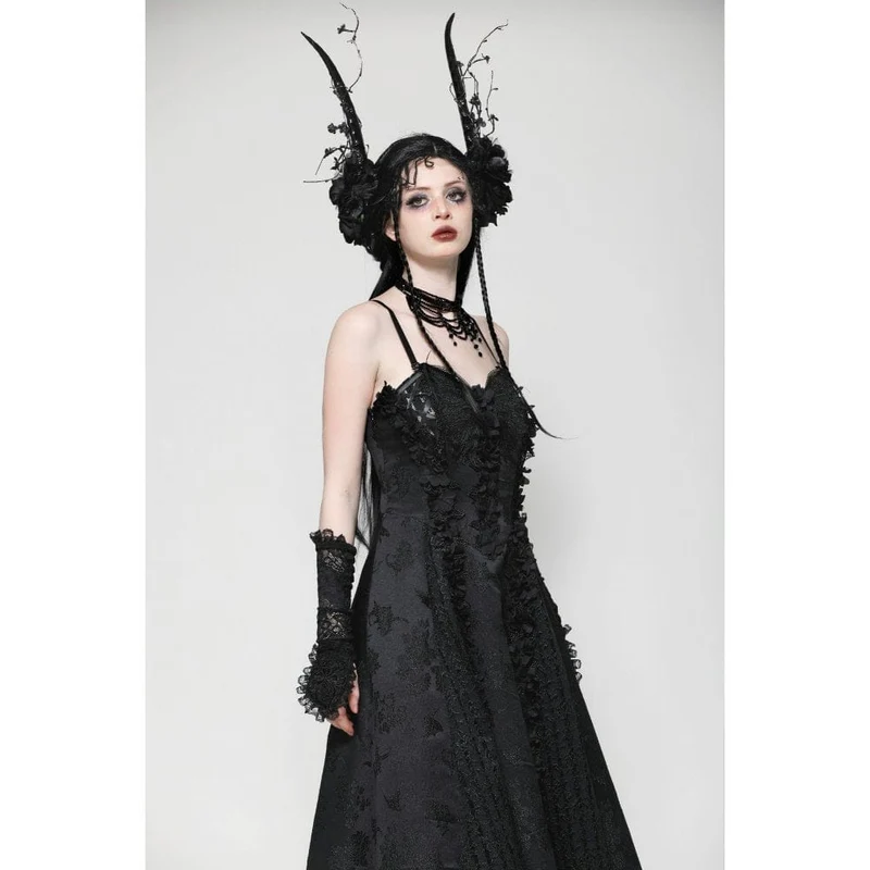 Gothic-Handschuhe aus Spitze mit Blumenstickerei und Rüschen für Damen