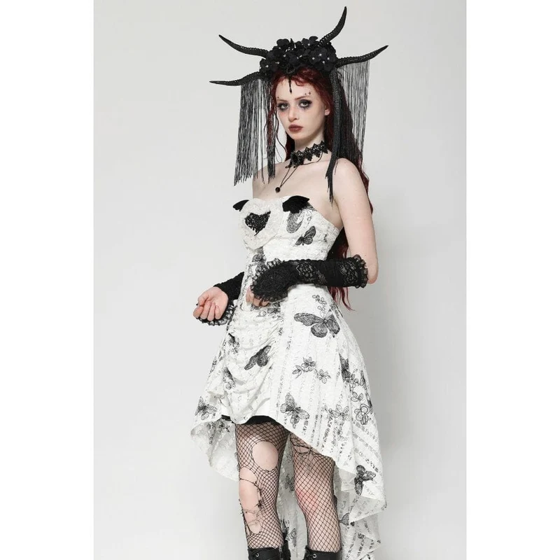 Gothic-Handschuhe aus Spitze mit Blumenstickerei und Rüschen für Damen
