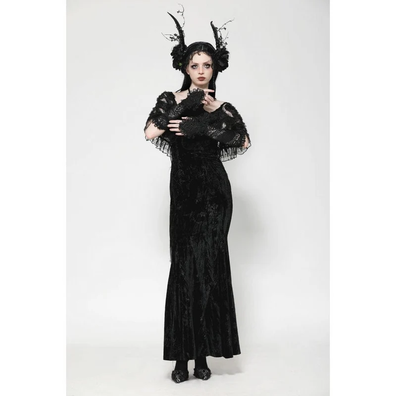 Gothic-Handschuhe aus Spitze mit Blumenstickerei und Rüschen für Damen