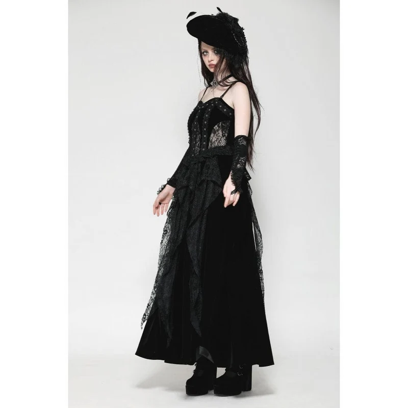 Gothic-Handschuhe aus Spitze mit Blumenstickerei und Rüschen für Damen