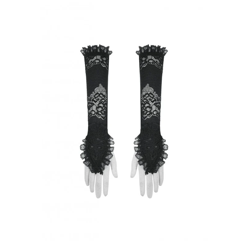 Gothic-Handschuhe aus Spitze mit Blumenstickerei und Rüschen für Damen