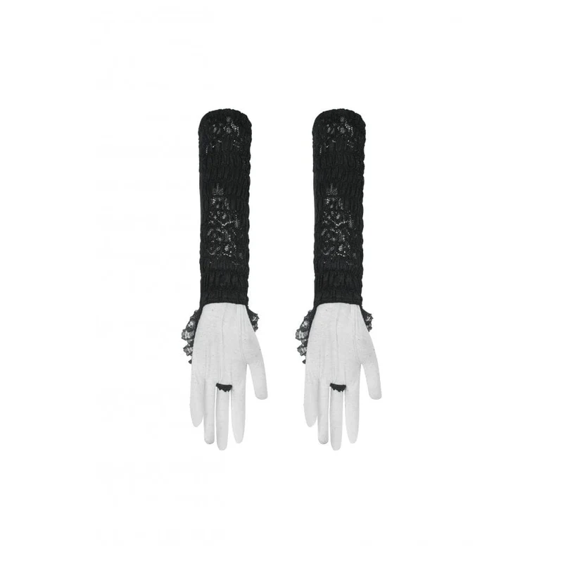 Gothic-Handschuhe aus Spitze mit Blumenstickerei und Rüschen für Damen