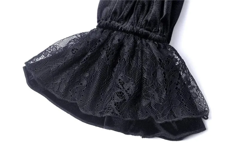 Gothic-Kleider aus Samt mit Rüschen, Spitze und V-Ausschnitt für Damen