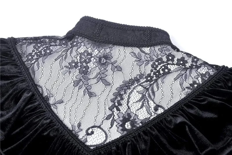 Gothic-Kleider aus Samt mit Rüschen, Spitze und V-Ausschnitt für Damen
