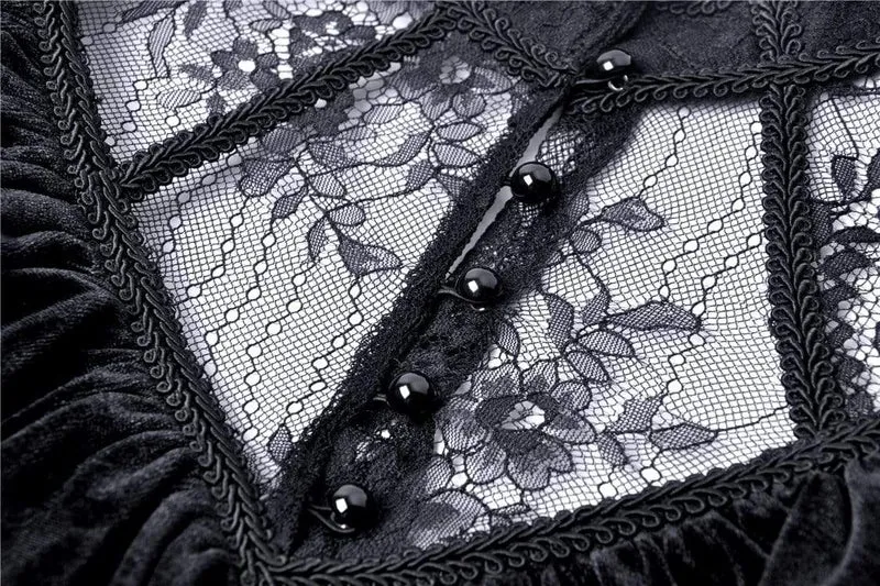 Gothic-Kleider aus Samt mit Rüschen, Spitze und V-Ausschnitt für Damen