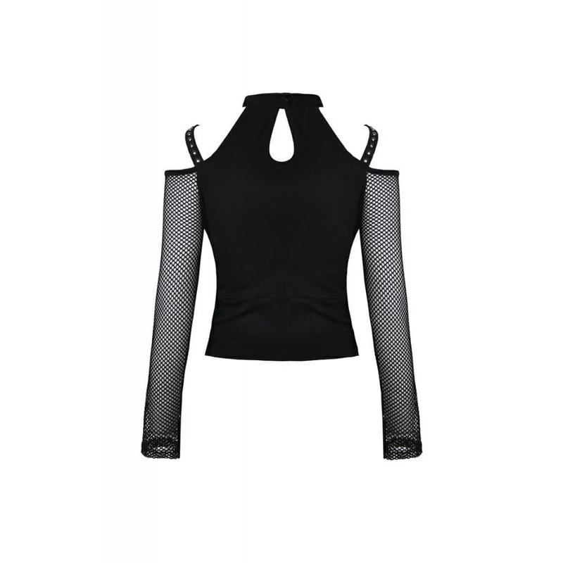 Frauen Punk Schnür-Up Front Off-Shoulder Mesh Tops