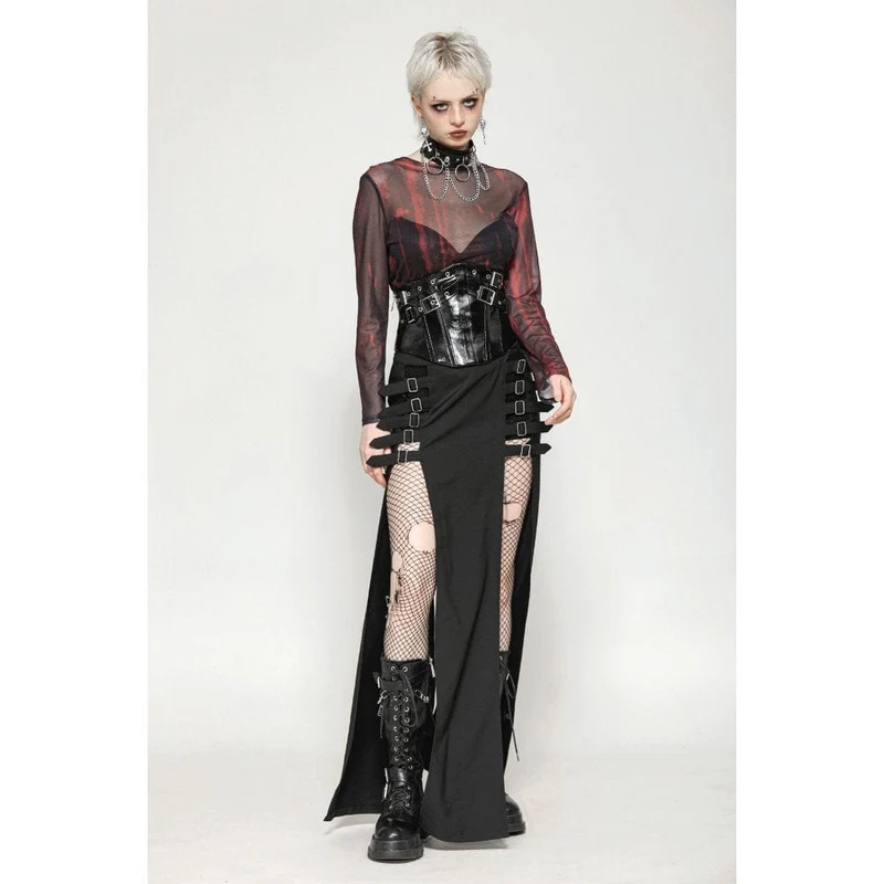 Gothic-Batik-Oberteil aus transparentem Netzstoff für Damen
