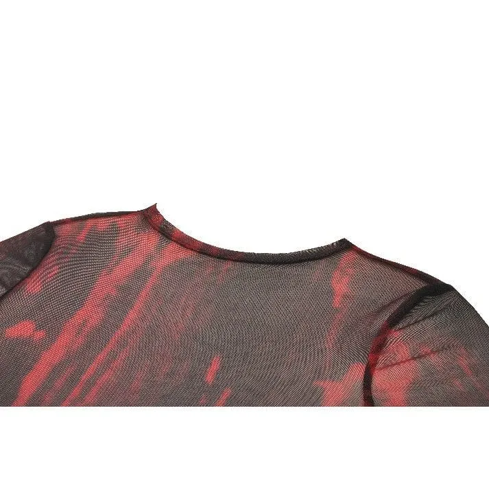 Gothic-Batik-Oberteil aus transparentem Netzstoff für Damen