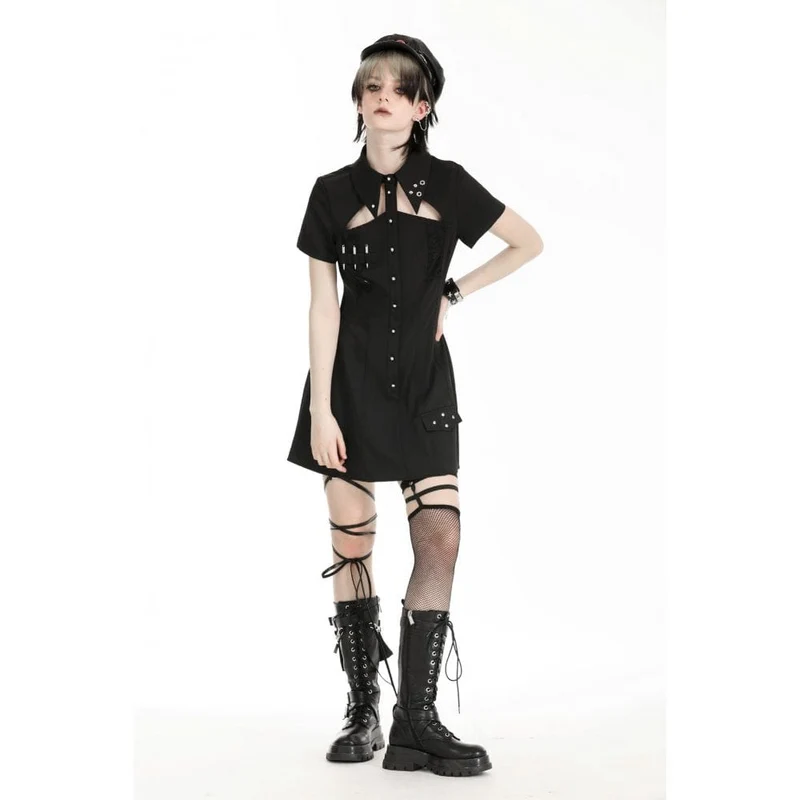 Damen-Heimkehrkleid im Gothic-Stil mit Umlegekragen und Ausschnitt