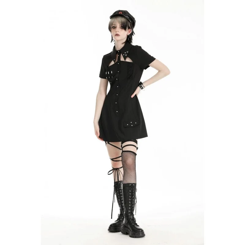 Damen-Heimkehrkleid im Gothic-Stil mit Umlegekragen und Ausschnitt