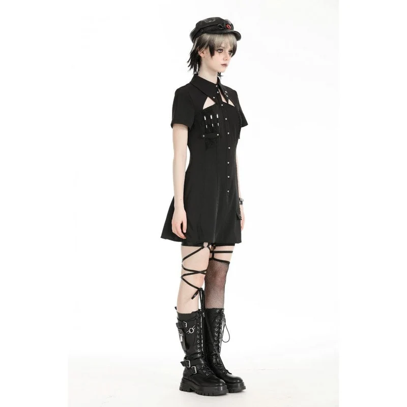 Damen-Heimkehrkleid im Gothic-Stil mit Umlegekragen und Ausschnitt