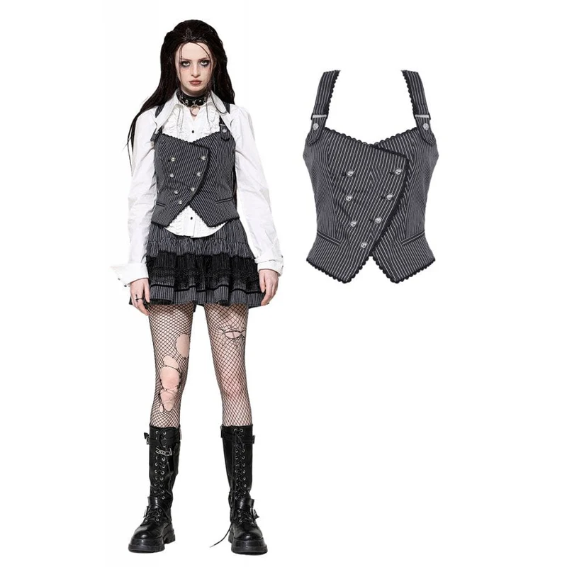Gothic-Weste mit Streifen und Schnalle für Damen